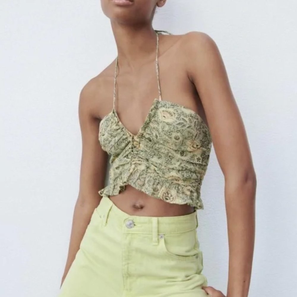 Zara metallic thread draped print top